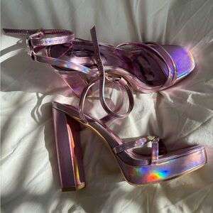 Holographic Pink Strappy Heels